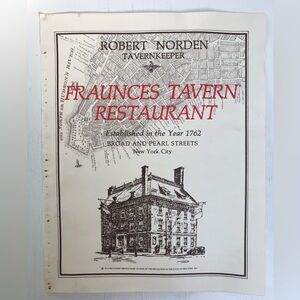Vintage Rare Fraunces Tavern Restaurant New York City Menu